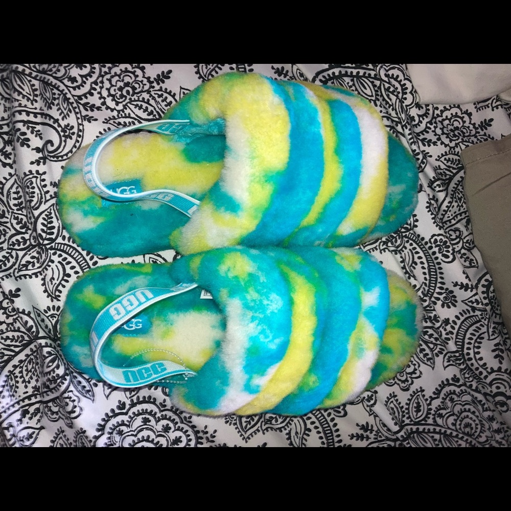 ugg fuzzy tie dye slides
